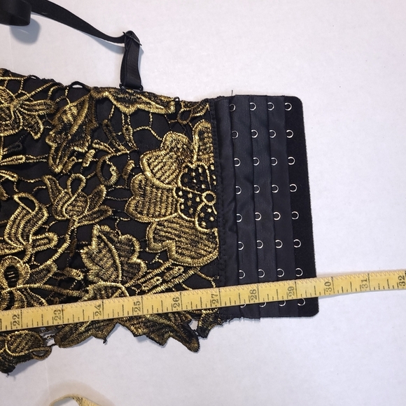 Unbranded Gold Black Floral Lace Embroidered Sexy Bustier Corset Crop Top SM - Picture 12 of 13